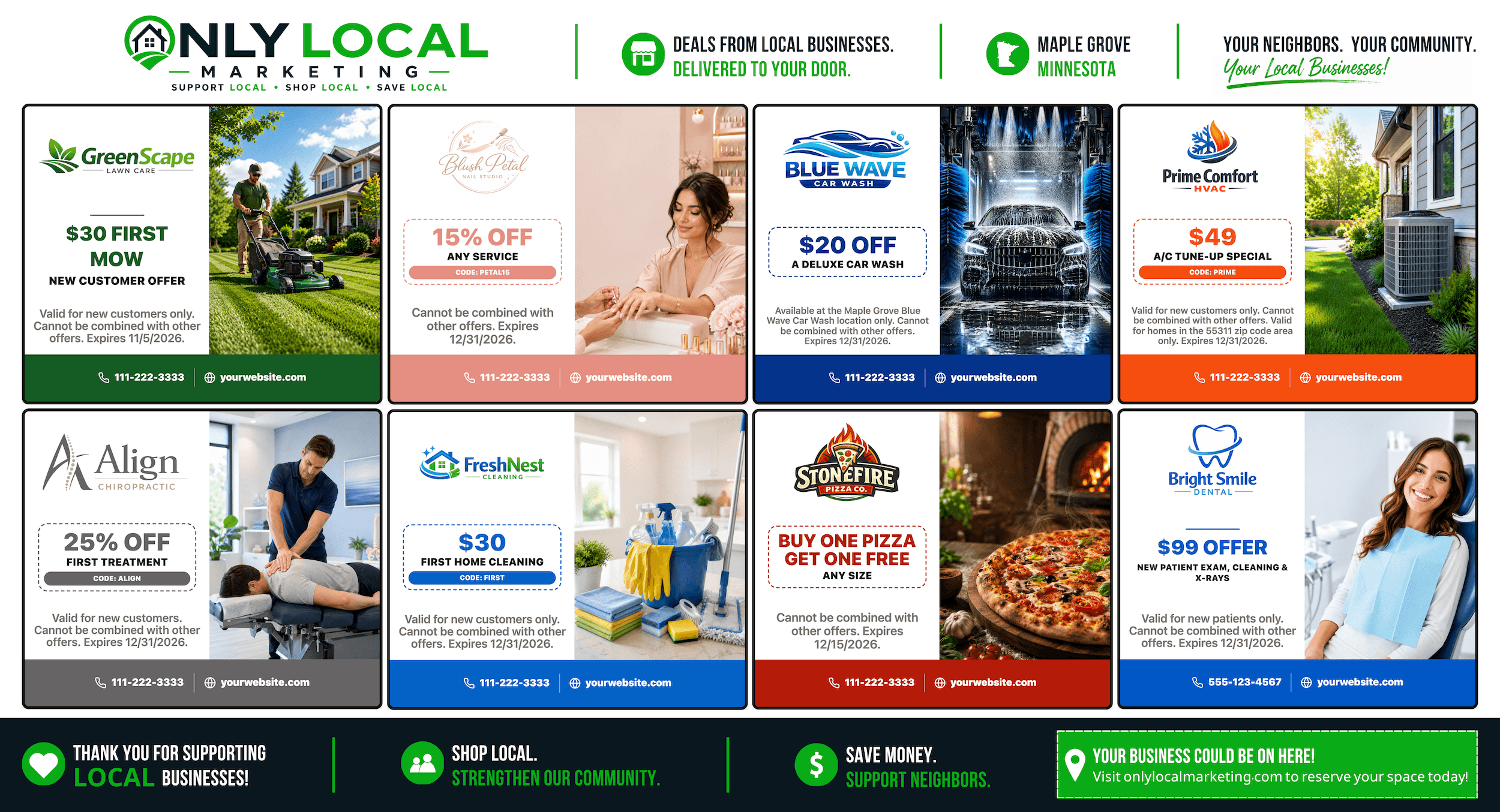 Front side of the Only Local Marketing shared postcard
